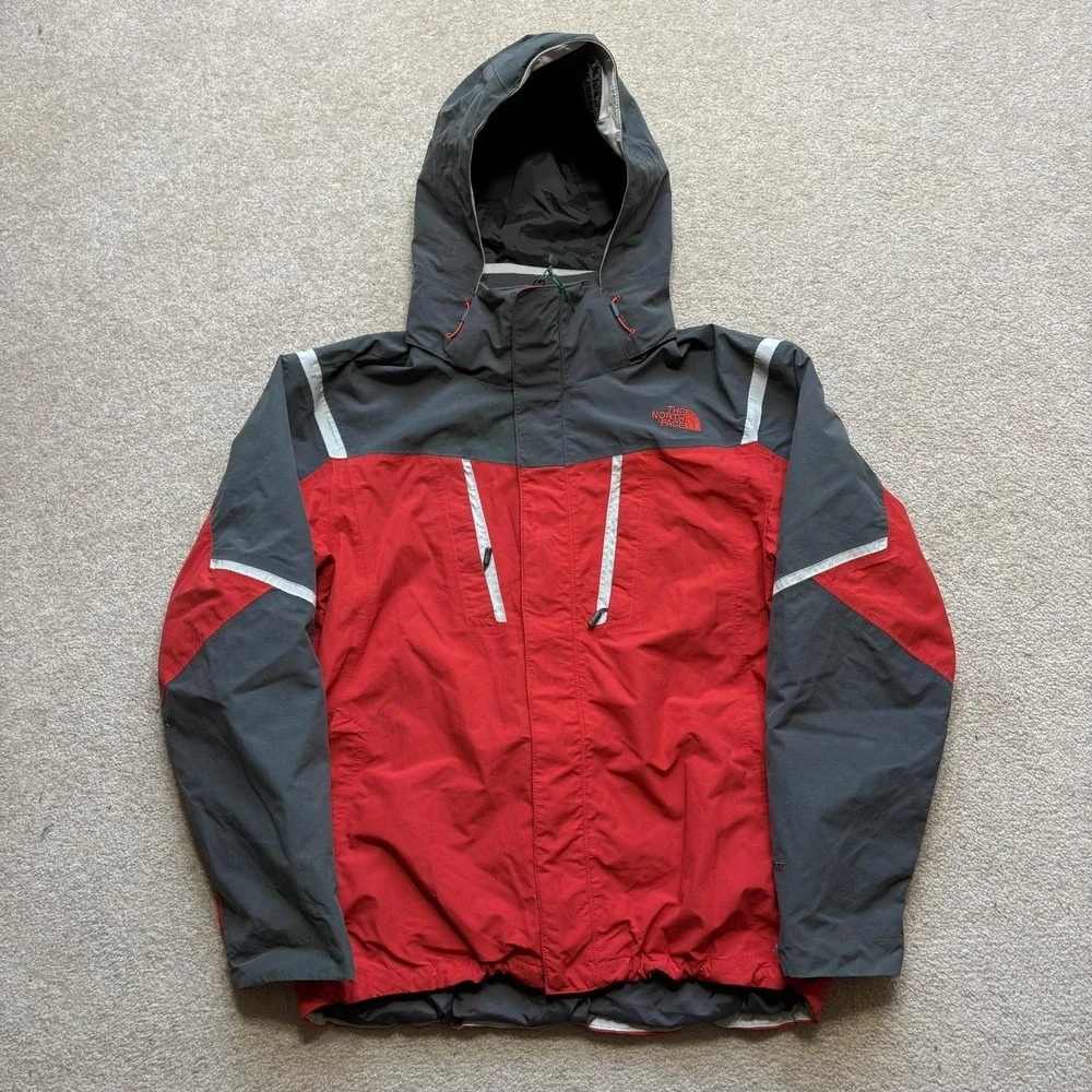 The North Face Jacket Mens Large‎ Red Gray Hooded Ski Snow Waterproof A7ML